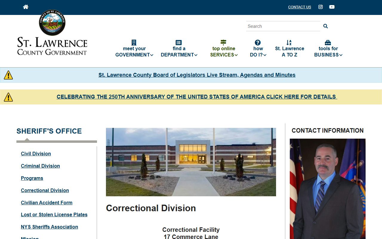 St. Lawrence County Correctional Facility inmate lookup and correctional division page