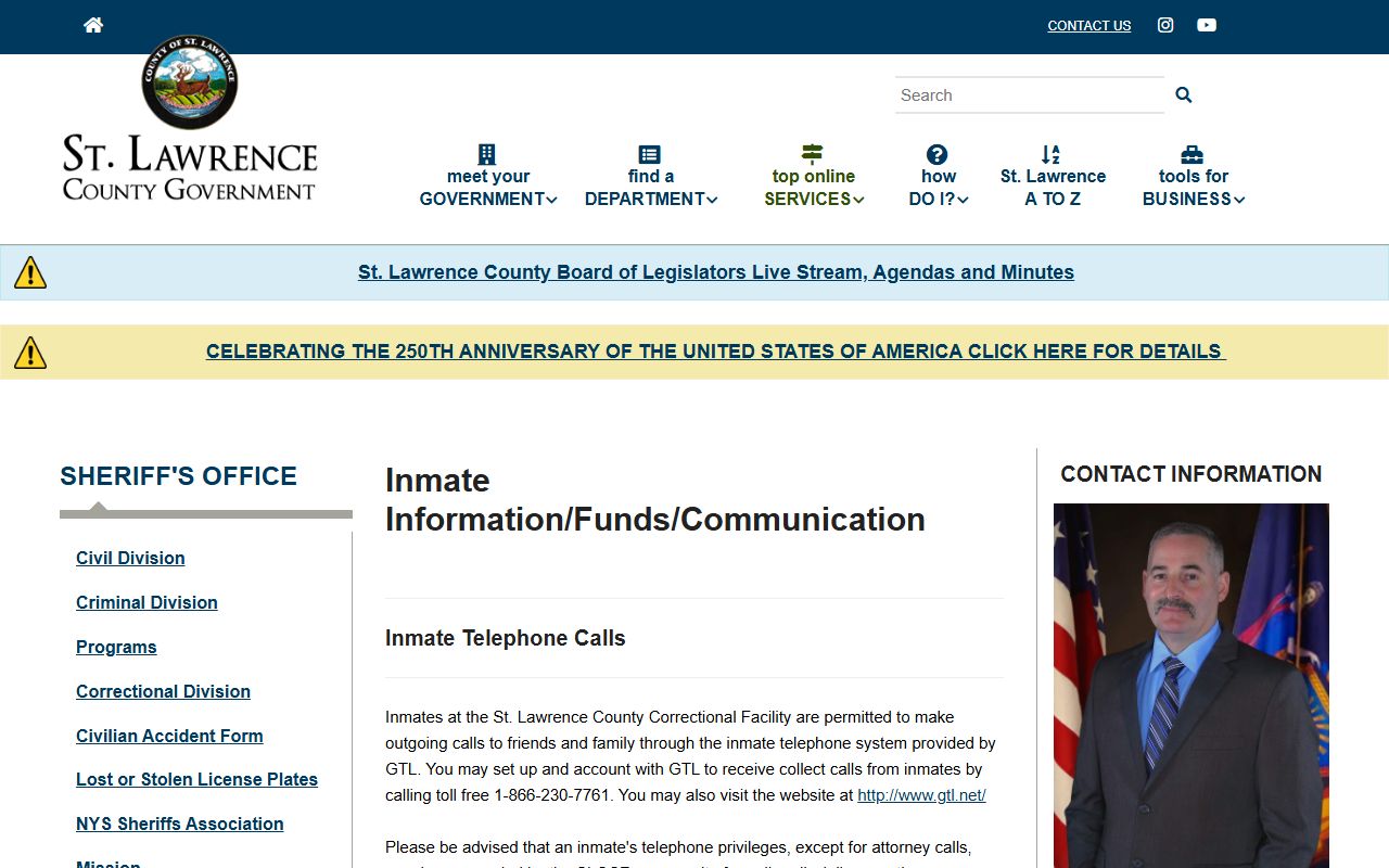 St. Lawrence County Correctional Facility inmate mail phone and money information