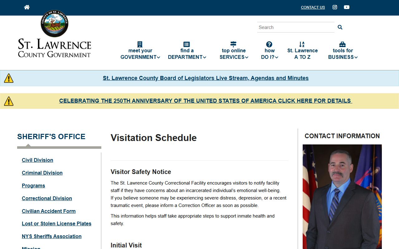 St. Lawrence County Correctional Facility visitation schedule for inmate visits
